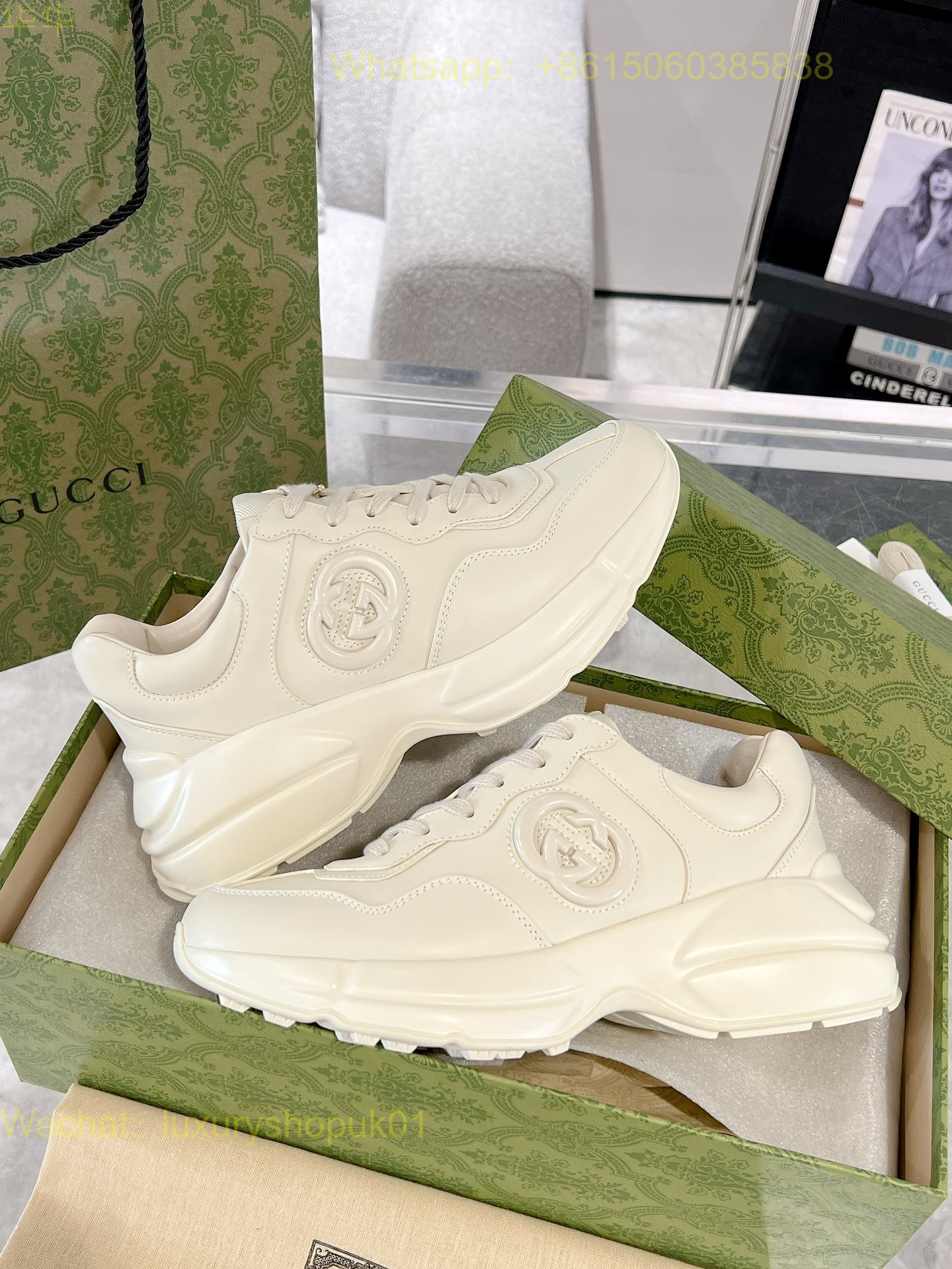 Gucci Rhyton Leather Vintage Sneaker Mens Women Shoes