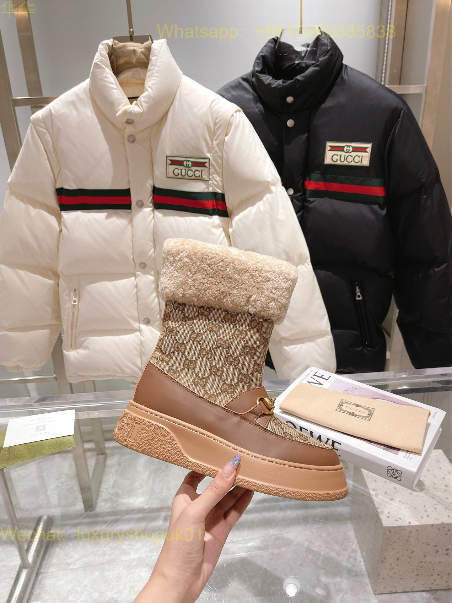 Gucci Wool Interlocking G Shearling Boots Women Shoes