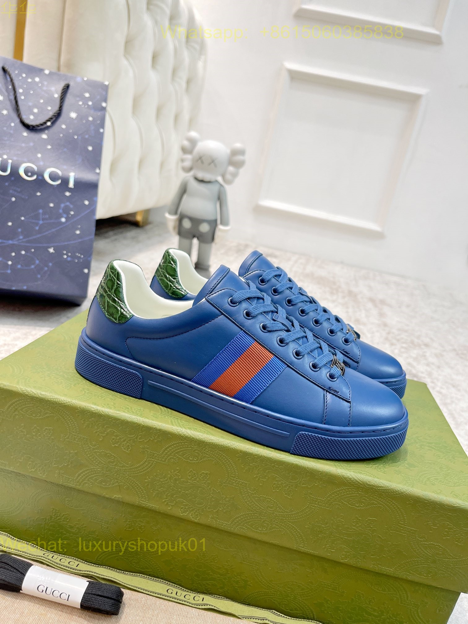 Gucci Web Leather GG Canvas Sneakers Women Mens Shoes