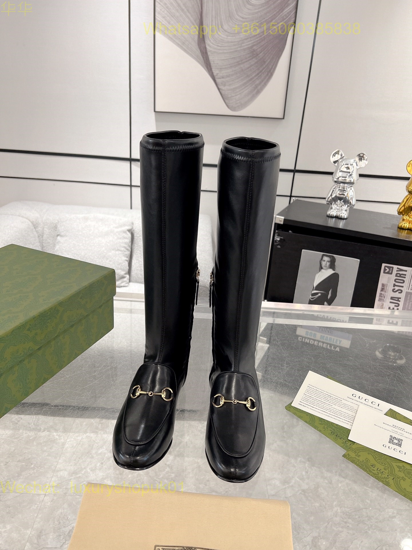 Gucci Horsebit-Detail Leather flat knee high tall boot Women Shoes