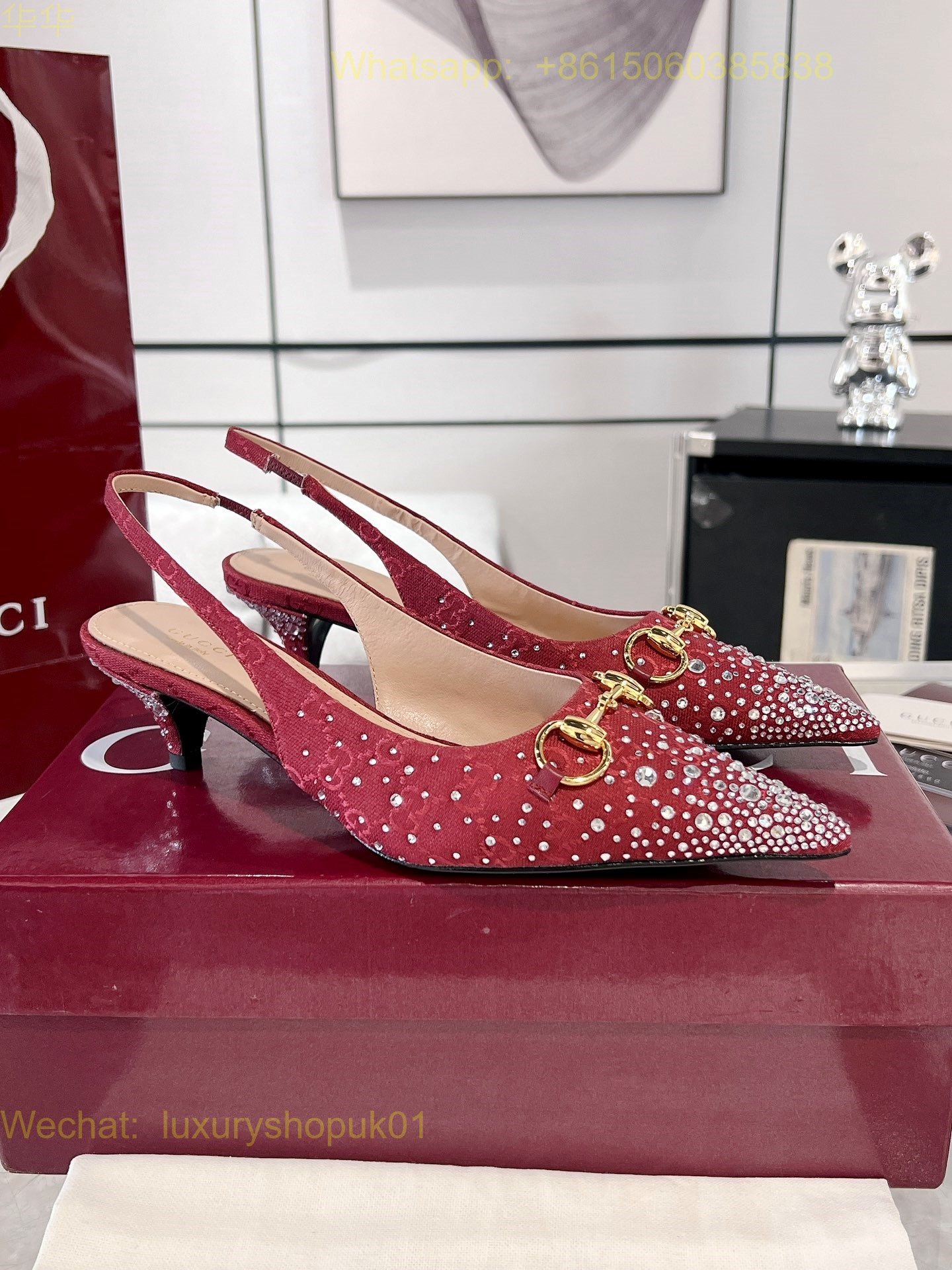 Gucci Monogram crystal Slingback Pumps High heels Women Shoes