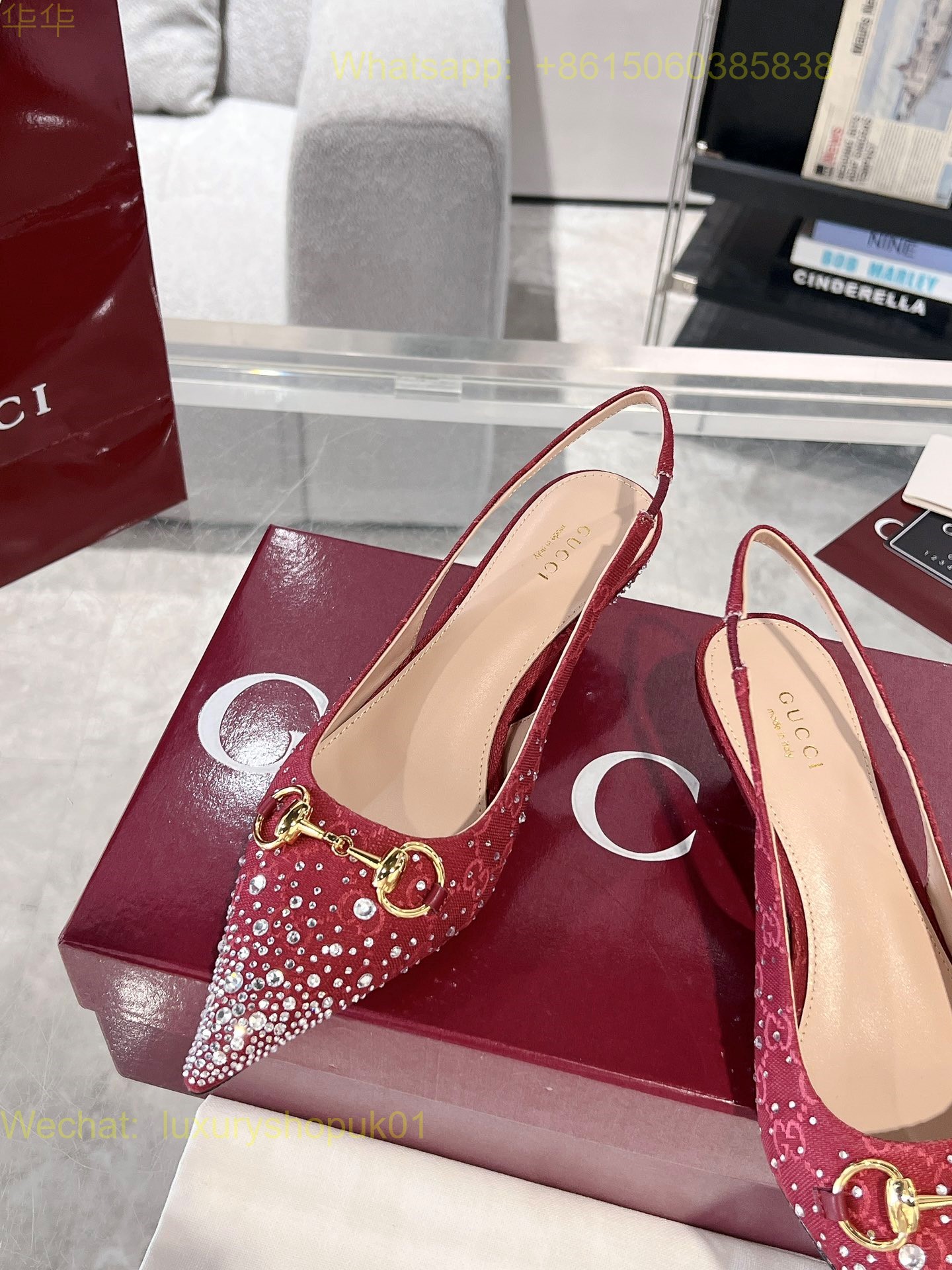 Gucci Monogram crystal Slingback Pumps High heels Women Shoes