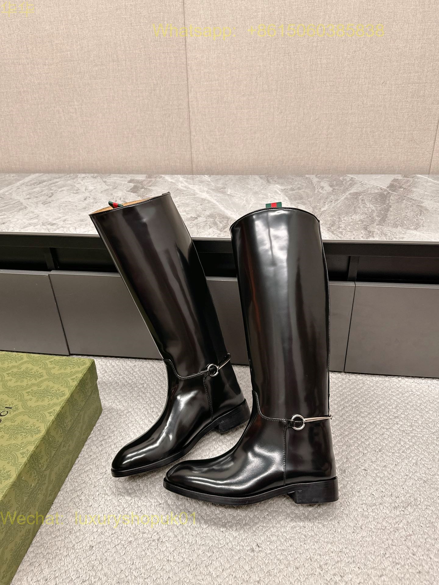 Gucci Leather flat high tall boot Women Shoes