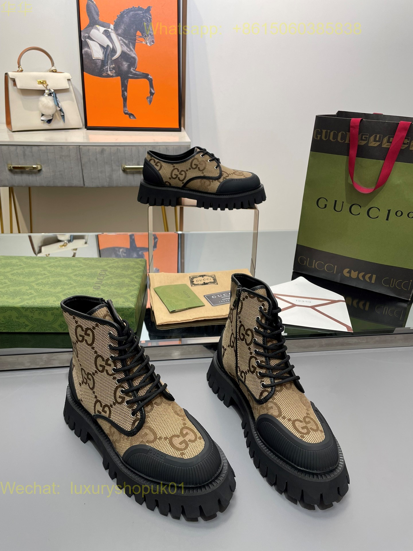 Gucci High top Sneaker Novo GG Jacquard Canvas Chunky Mens Women Shoes