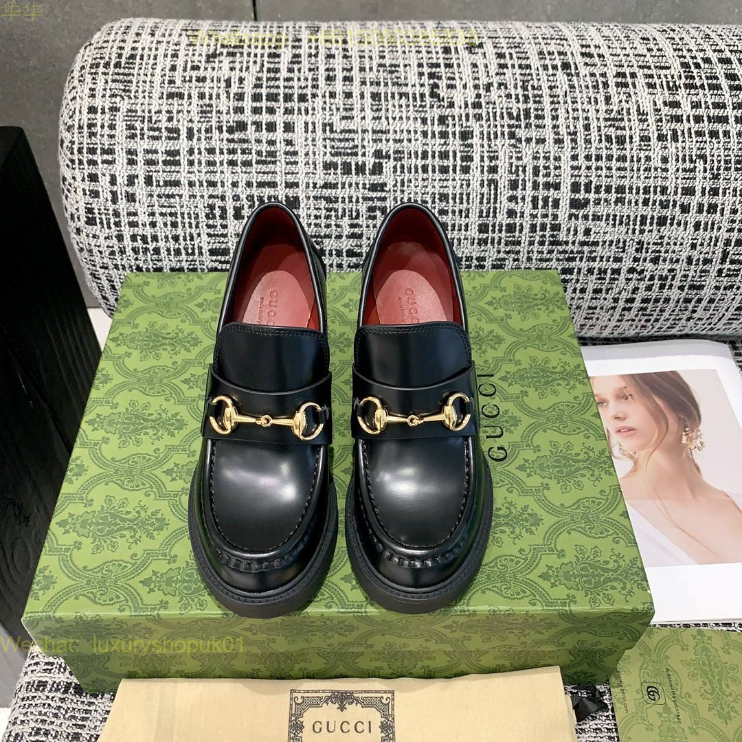 Gucci Horsebit Leather Platform Loafer 9cm High heels wedges Women Shoes