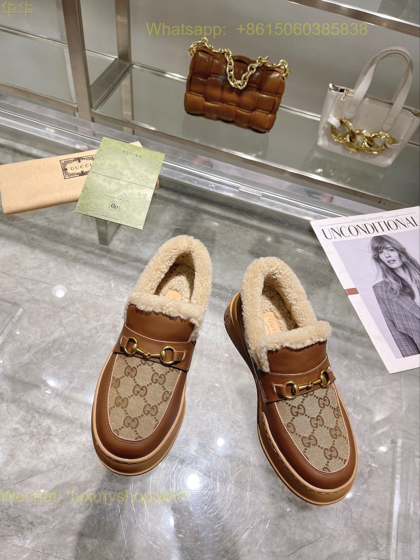 Gucci Fur Shearling Slip-On Loafers Women Shoes