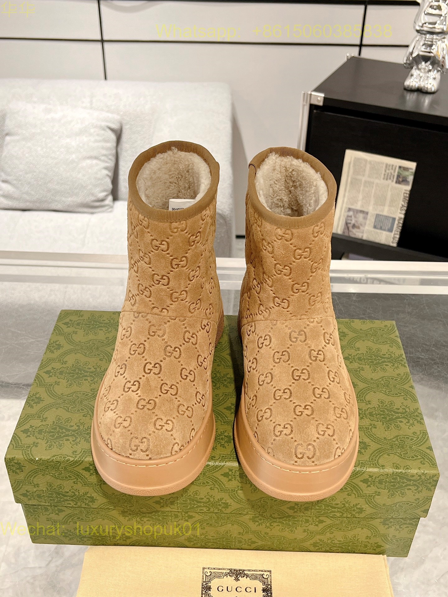 Gucci Wool Shearling Boots Women snow Shoes