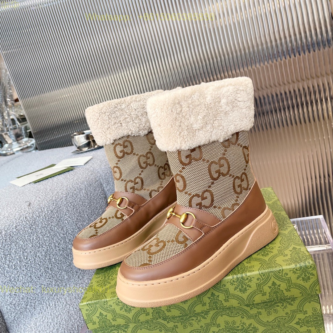 Gucci Wool Interlocking G Shearling Boots Women Shoes