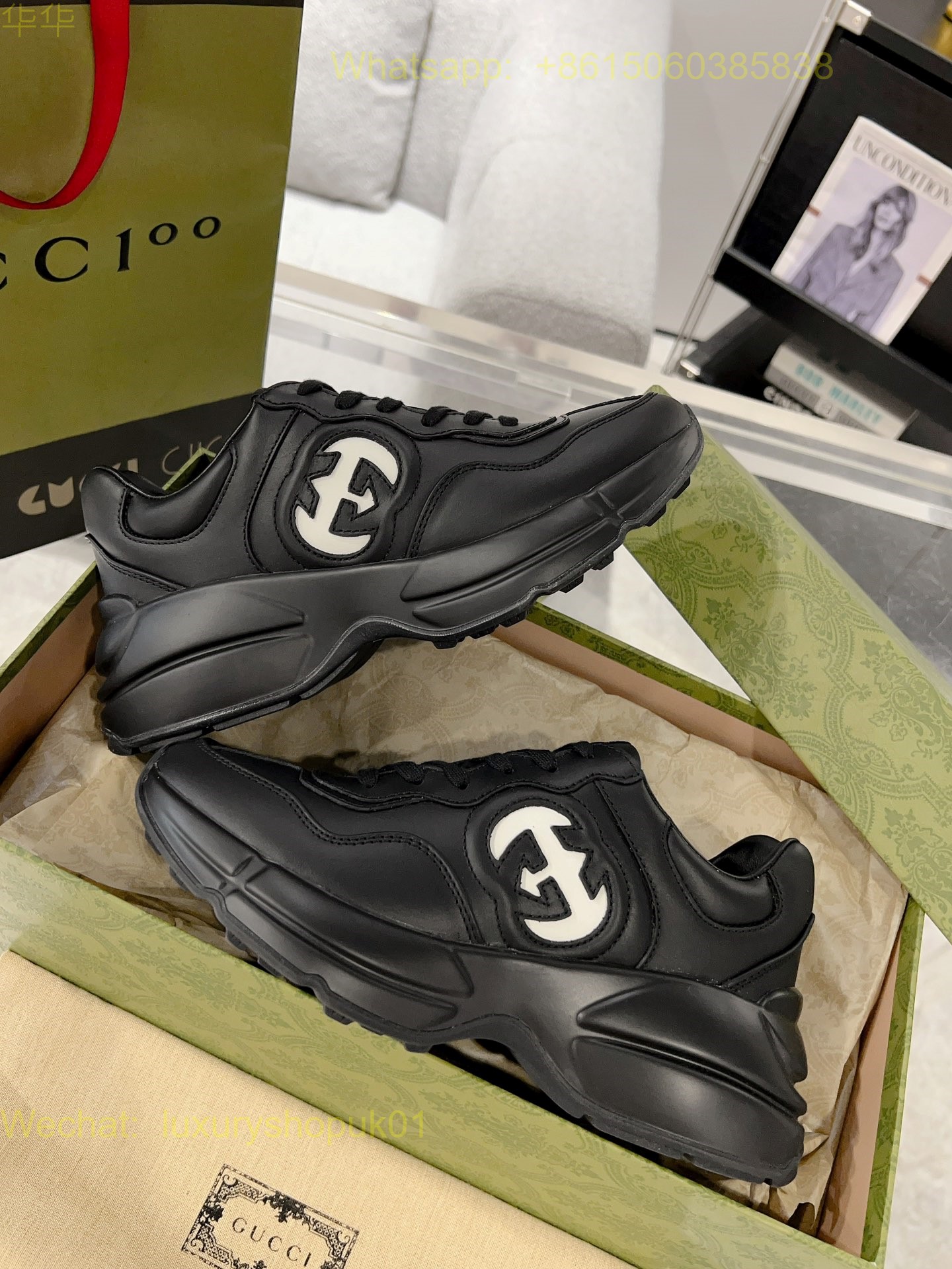 Gucci Rhyton Leather Vintage Sneaker Mens Women Shoes