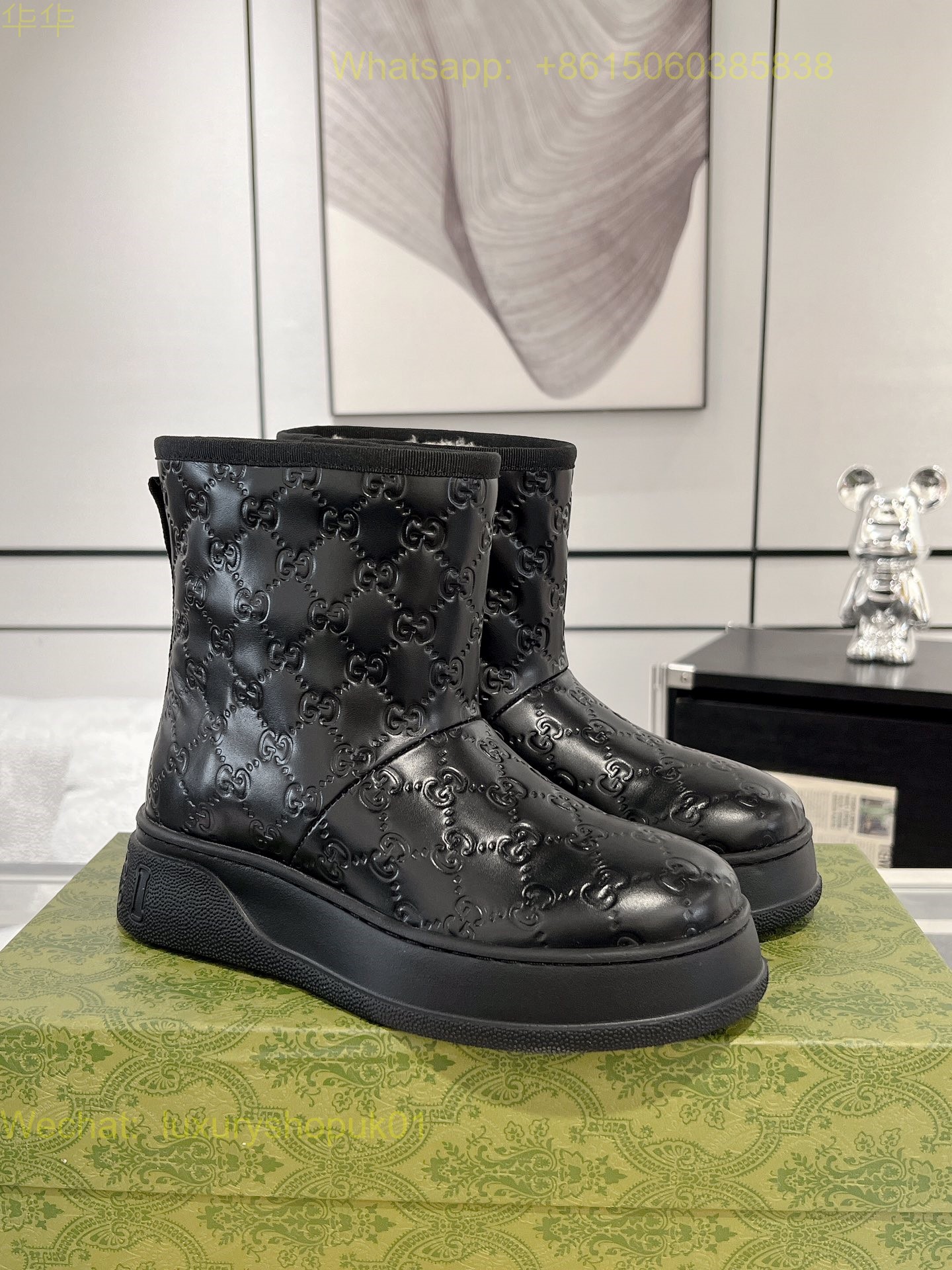 Gucci Wool Shearling Boots Women snow Shoes