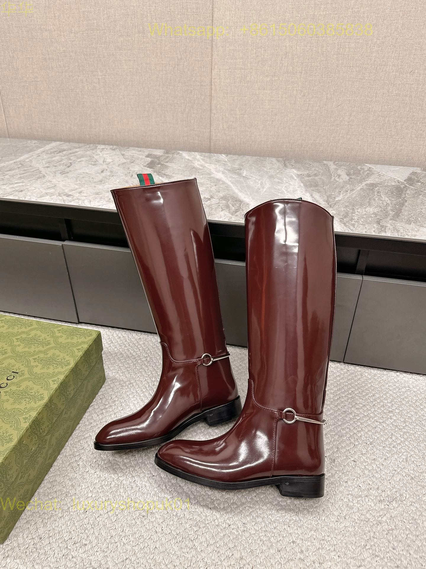 Gucci Leather flat high tall boot Women Shoes