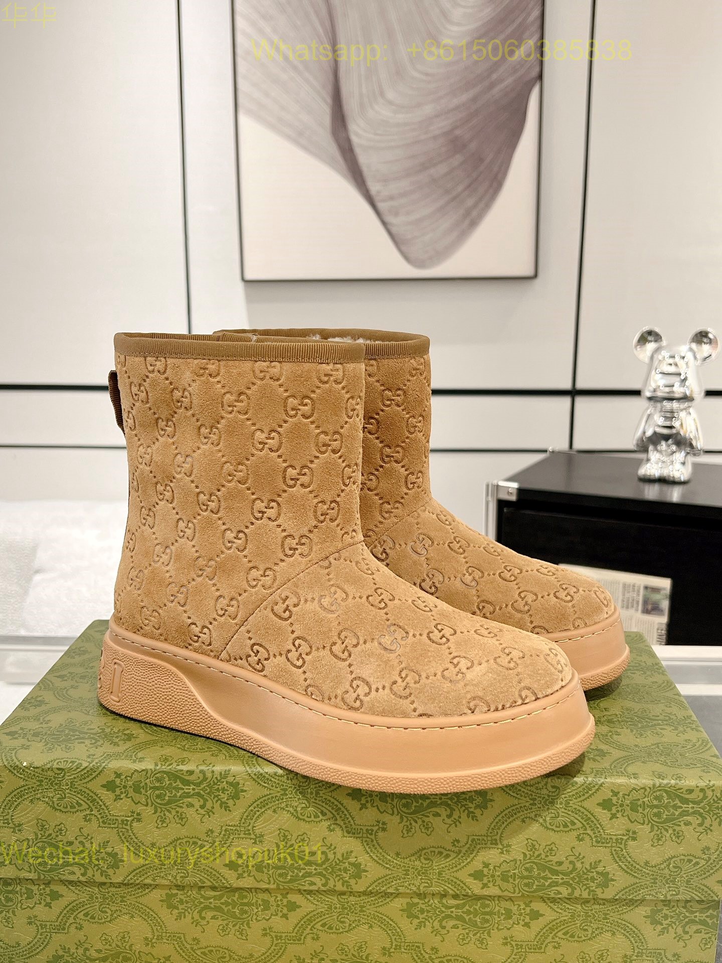 Gucci Wool Shearling Boots Women snow Shoes