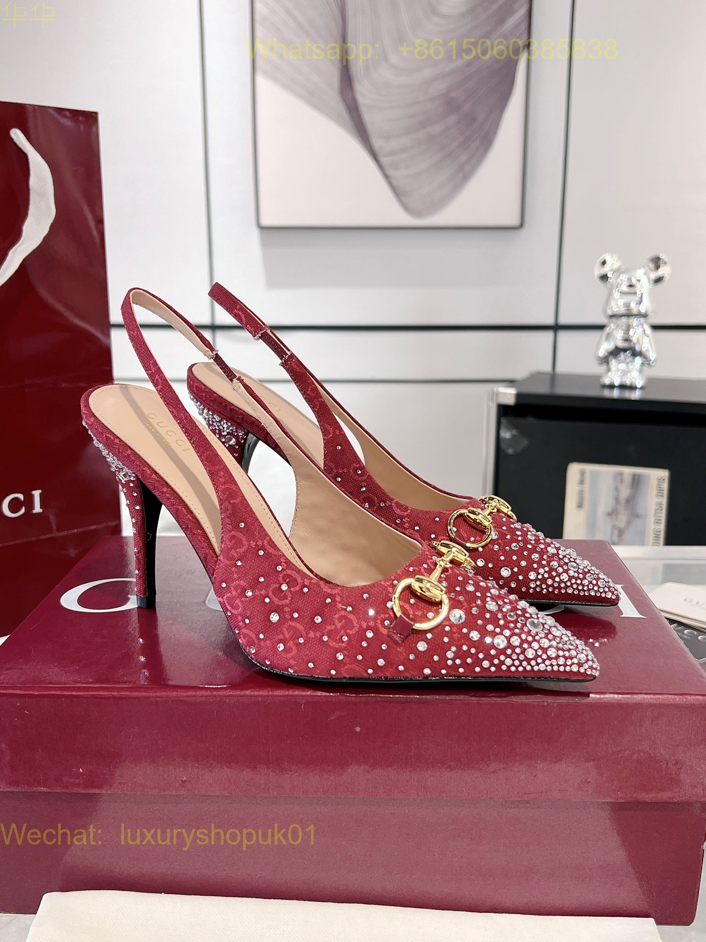 Gucci Monogram crystal Slingback Pumps High heels Women Shoes