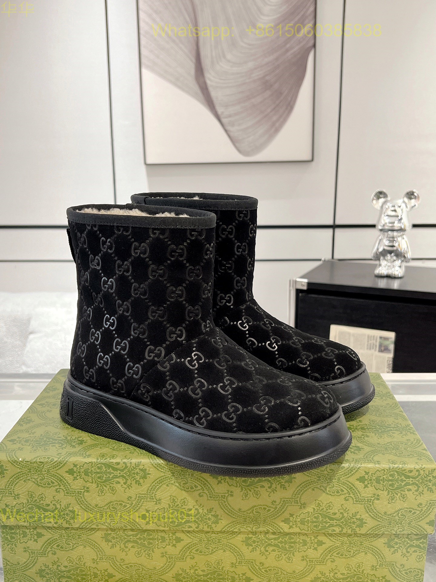 Gucci Wool Shearling Boots Women snow Shoes
