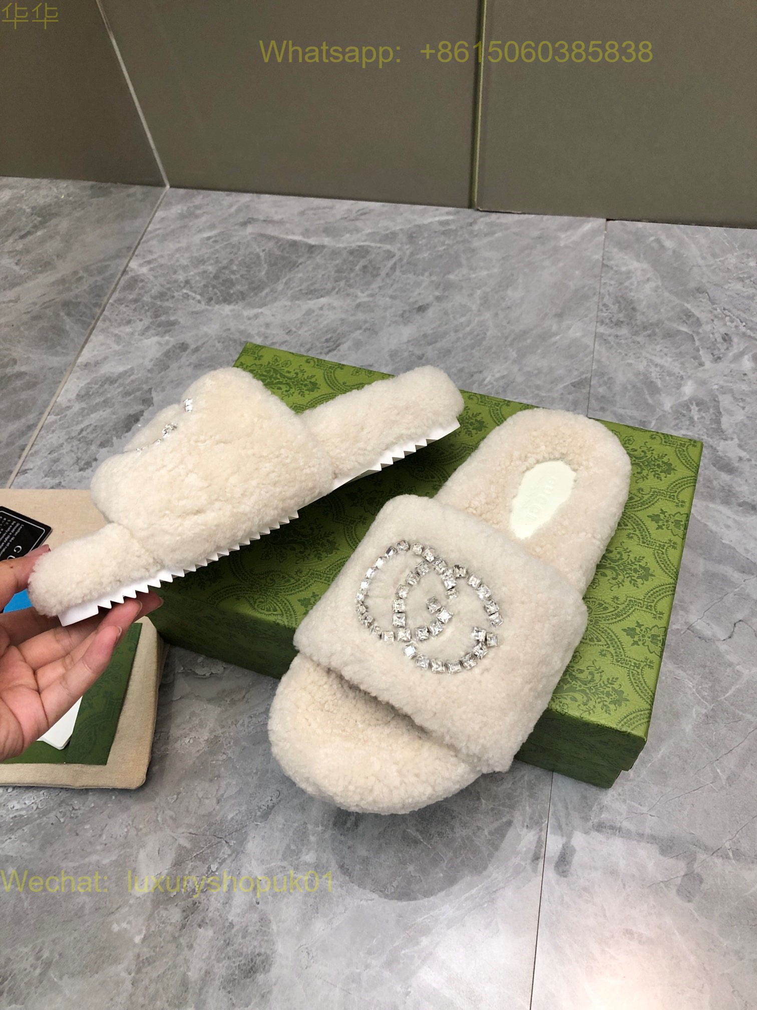 Gucci Shearling Fur Interlocking G Slides sandal Women Shoes