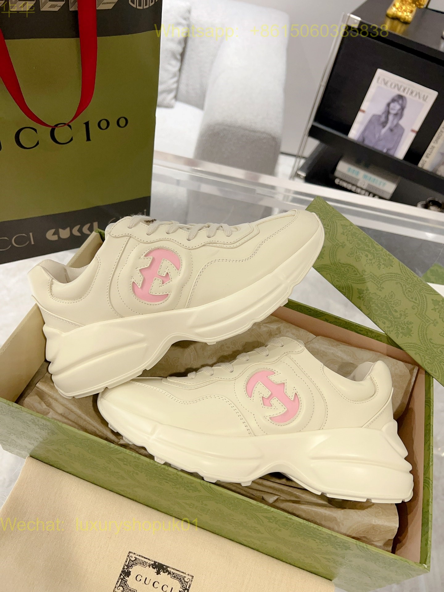 Gucci Rhyton Leather Vintage Sneaker Mens Women Shoes