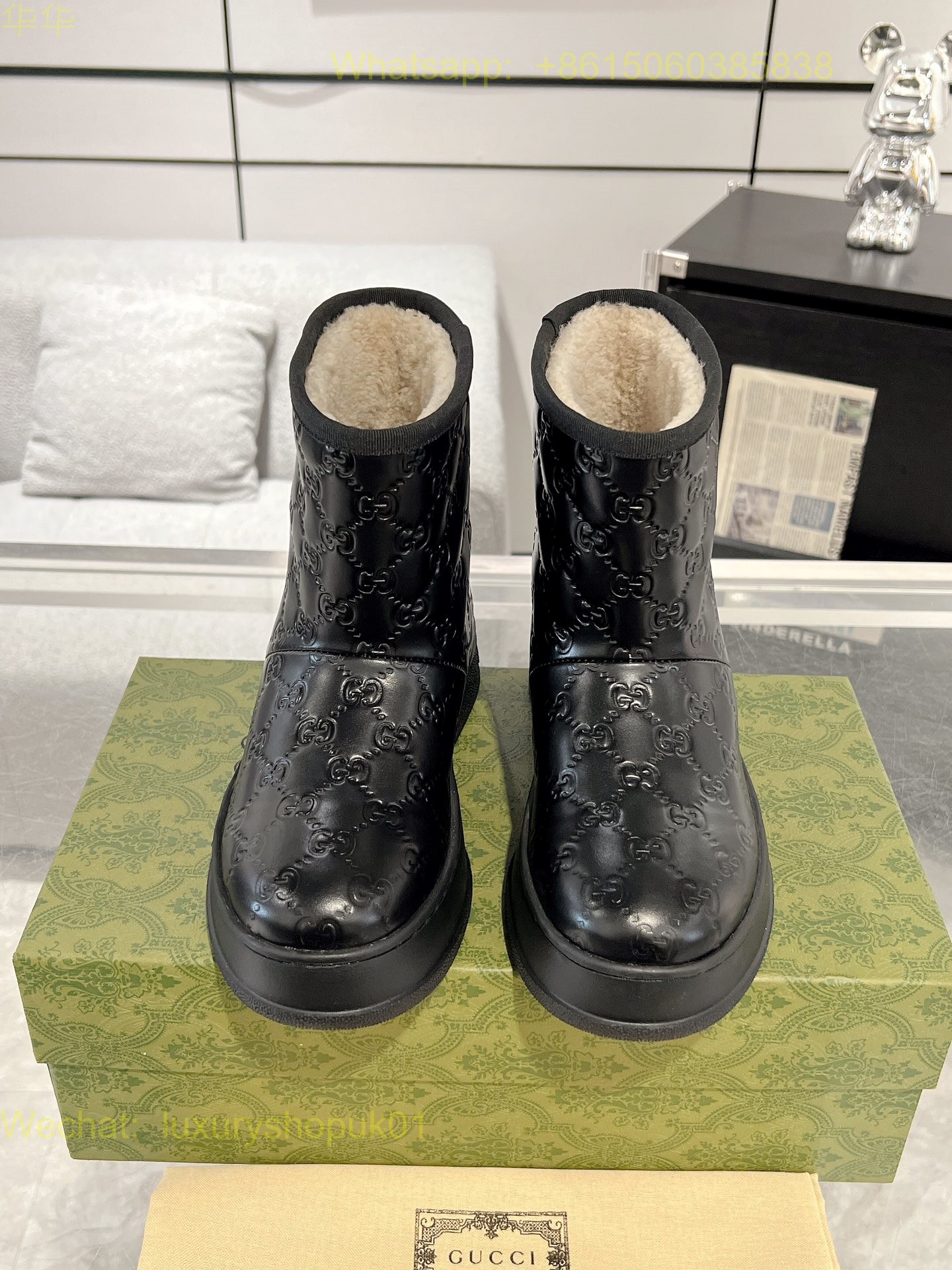 Gucci Wool Shearling Boots Women snow Shoes