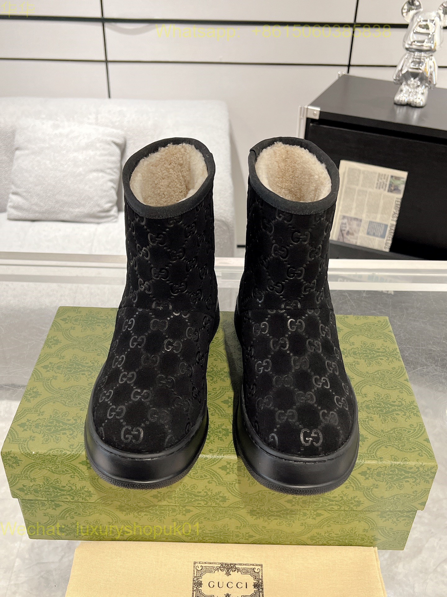 Gucci Wool Shearling Boots Women snow Shoes