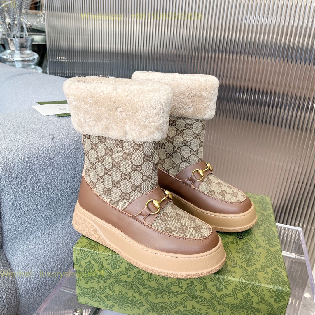 Gucci Wool Interlocking G Shearling Boots Women Shoes
