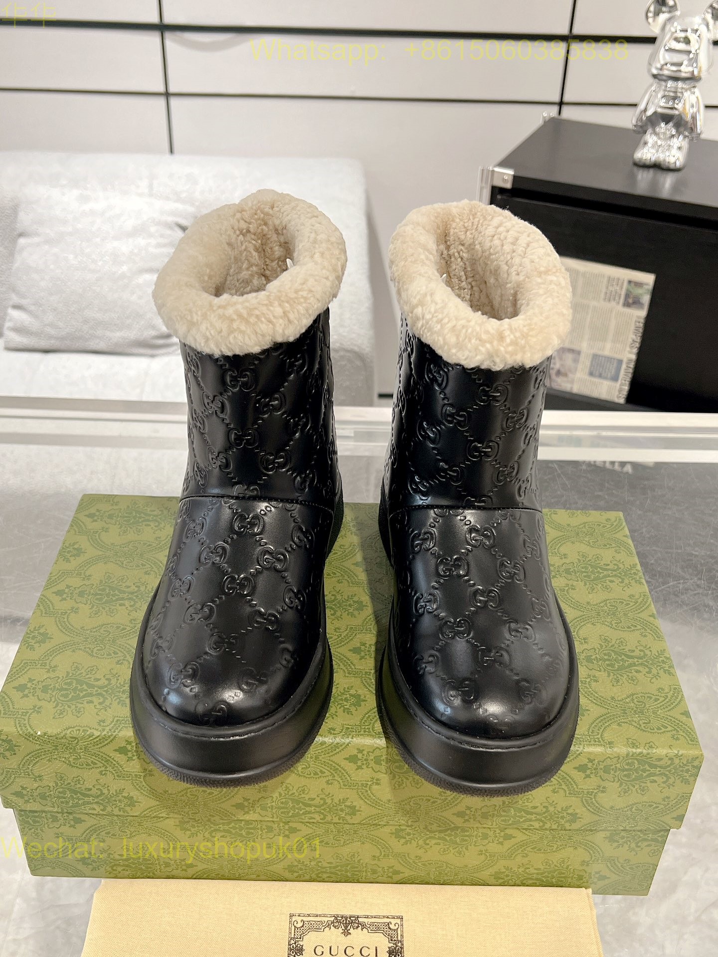 Gucci Wool Shearling Boots Women snow Shoes