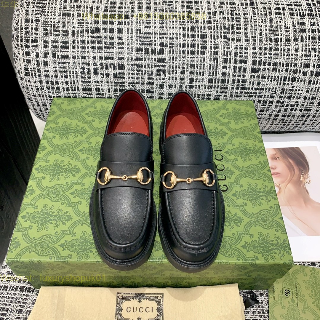 Gucci Horsebit-Detail Leather Slip-On Loafers Women Shoes