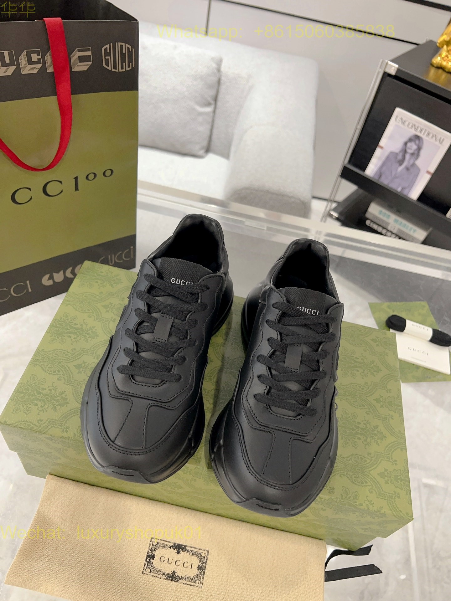 Gucci Rhyton Leather Vintage Sneaker Mens Women Shoes