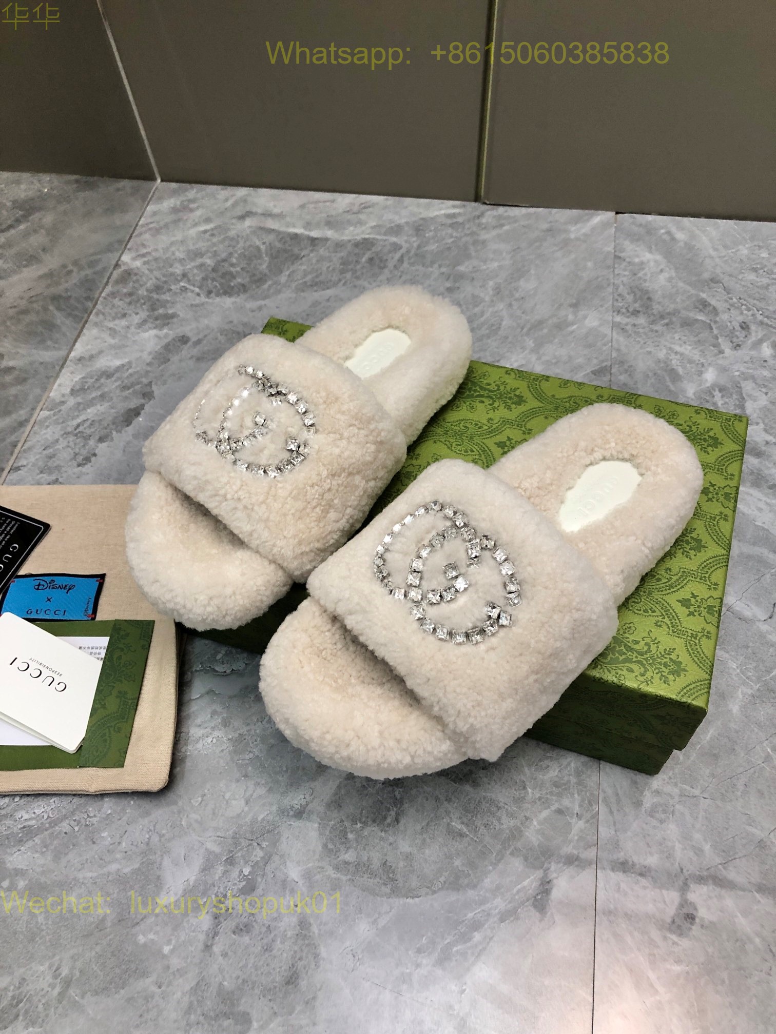 Gucci Shearling Fur Interlocking G Slides sandal Women Shoes