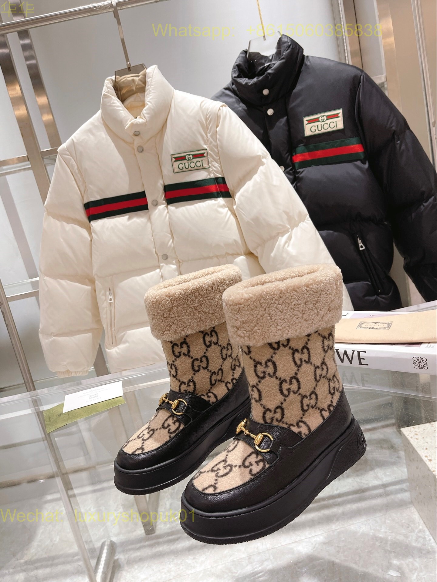Gucci Wool Interlocking G Shearling Boots Women Shoes
