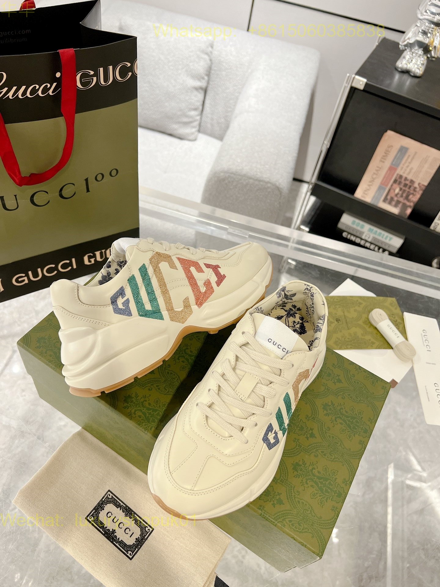 Gucci Rhyton Leather Vintage Sneaker Mens Women Shoes