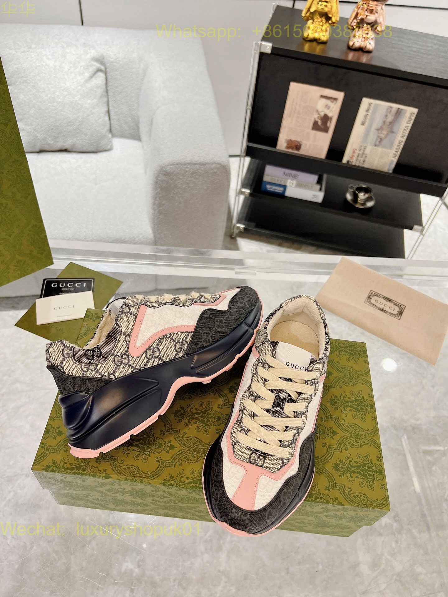 Gucci Rhyton Leather Vintage Sneaker Mens Women Shoes