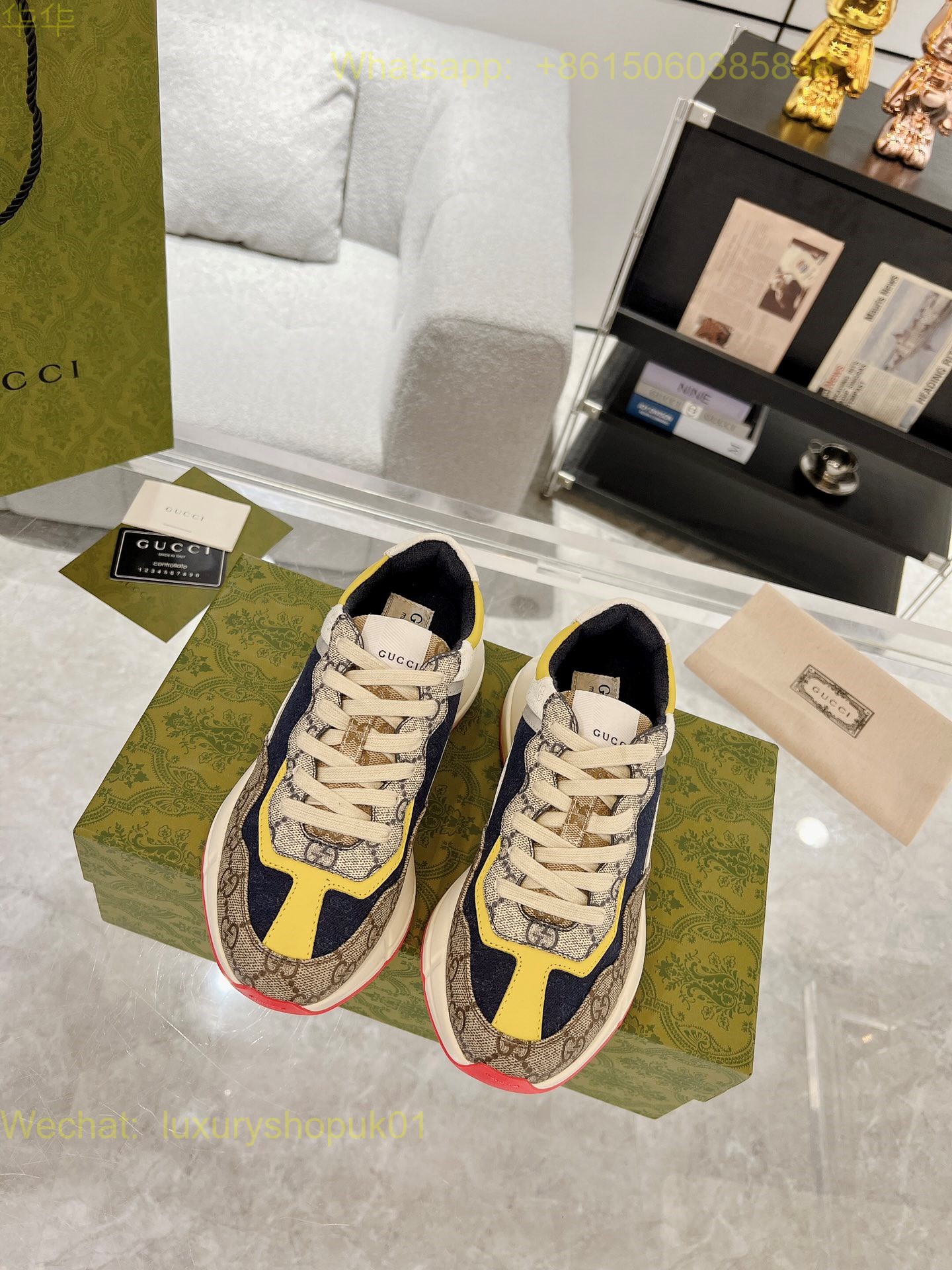 Gucci Rhyton Leather Vintage Sneaker Mens Women Shoes