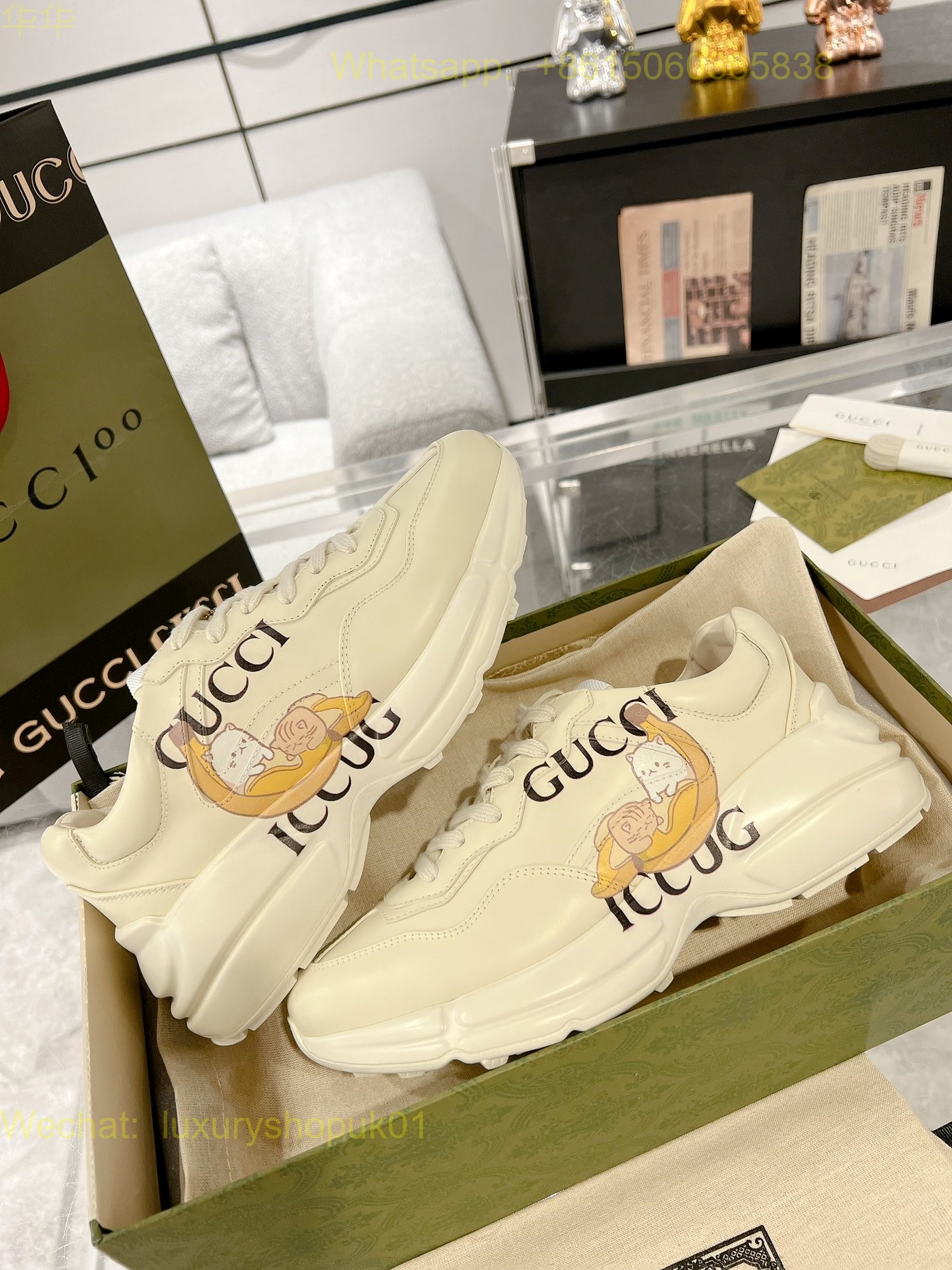 Gucci Rhyton Leather Vintage Sneaker Mens Women Shoes