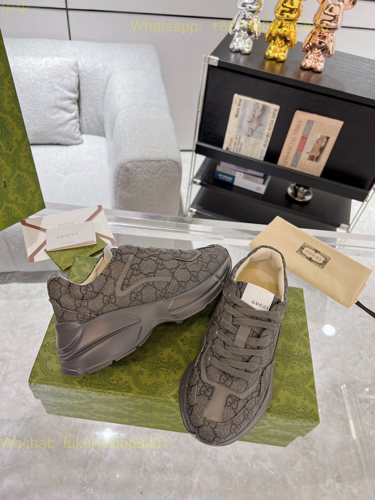 Gucci Rhyton Leather Vintage Sneaker Mens Women Shoes