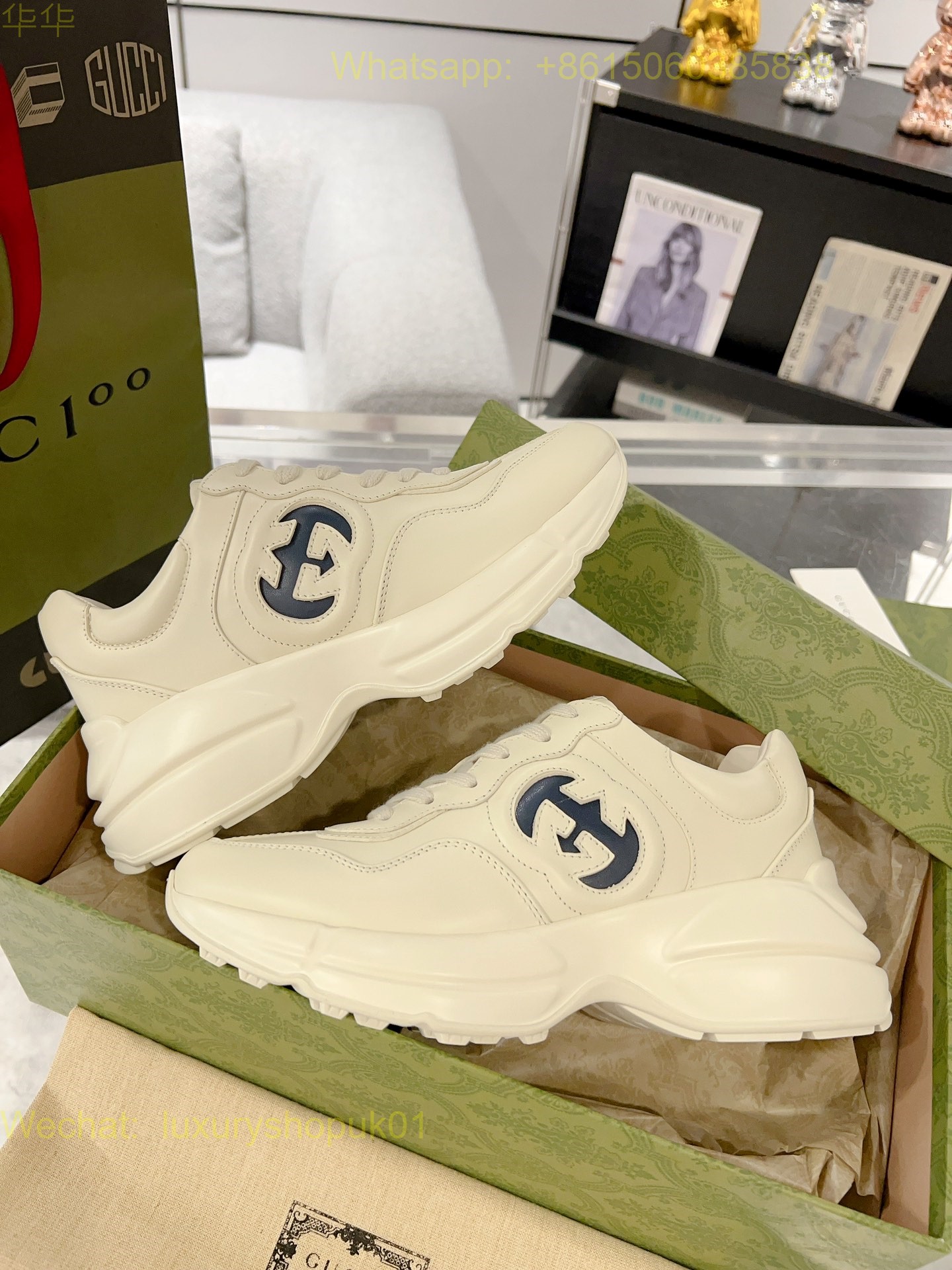 Gucci Rhyton Leather Vintage Sneaker Mens Women Shoes