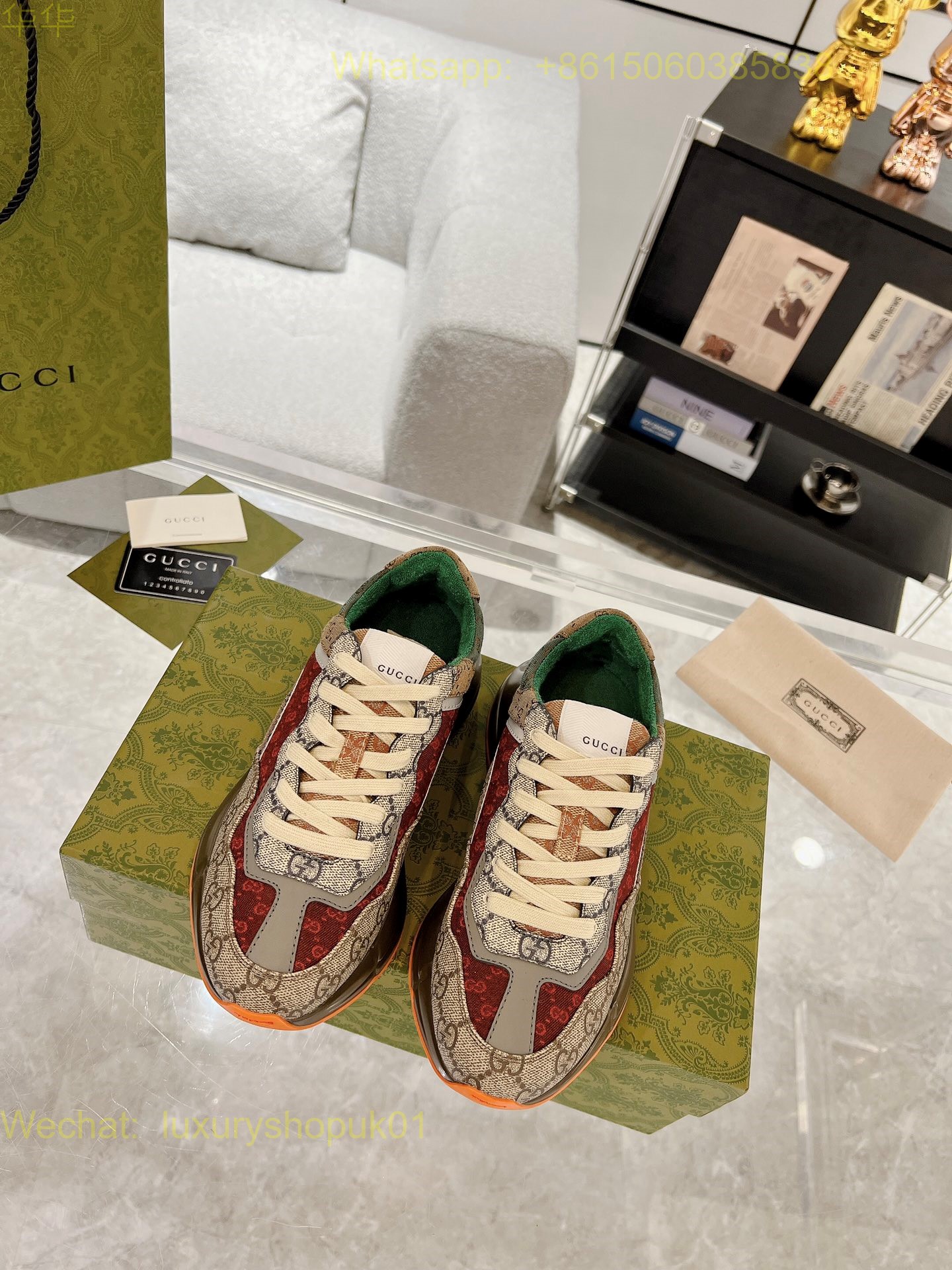 Gucci Rhyton Leather Vintage Sneaker Mens Women Shoes