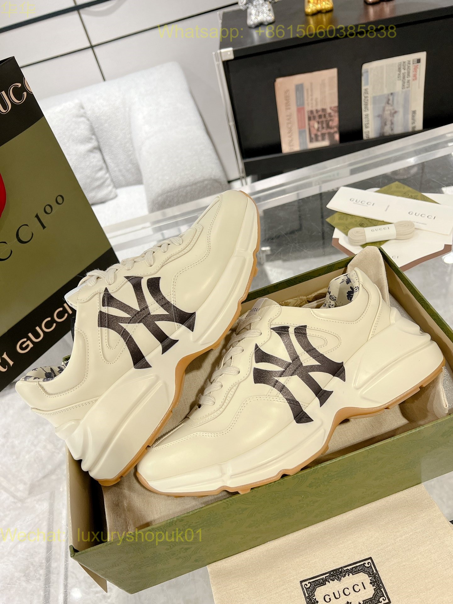 Gucci Rhyton Leather Vintage Sneaker Mens Women Shoes