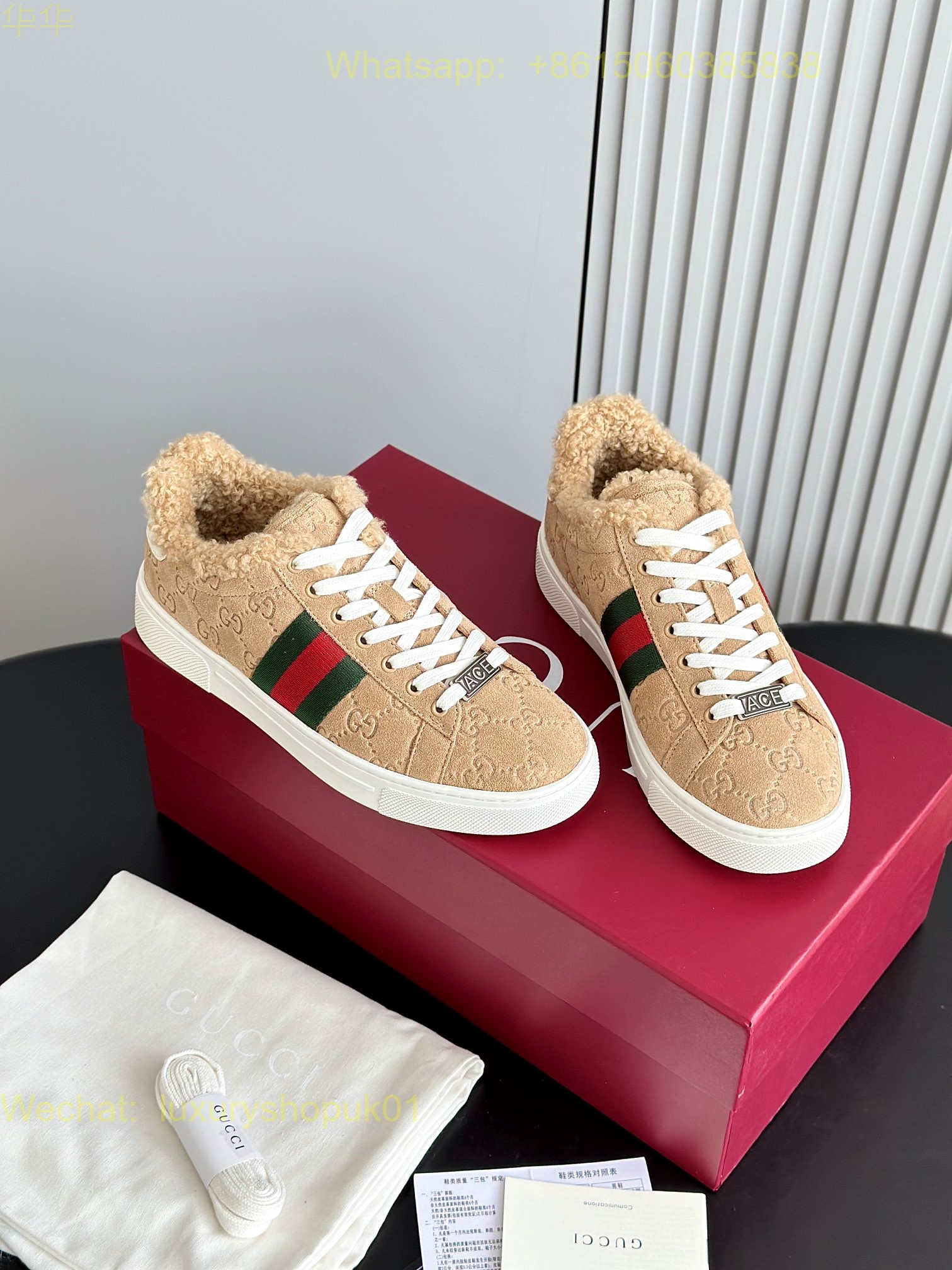 Gucci Fur shearling Sneaker Mens Women GG Shoes