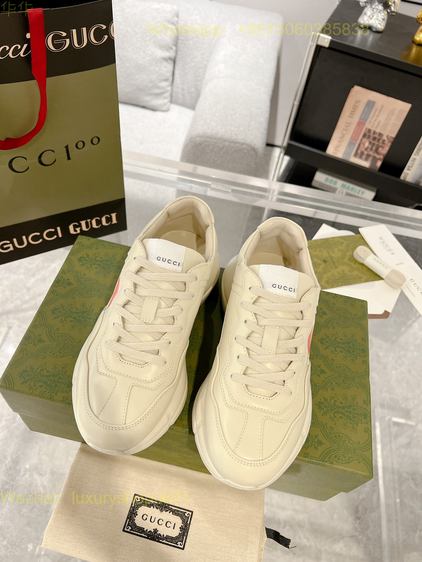 Gucci Rhyton Leather Vintage Sneaker Mens Women Shoes