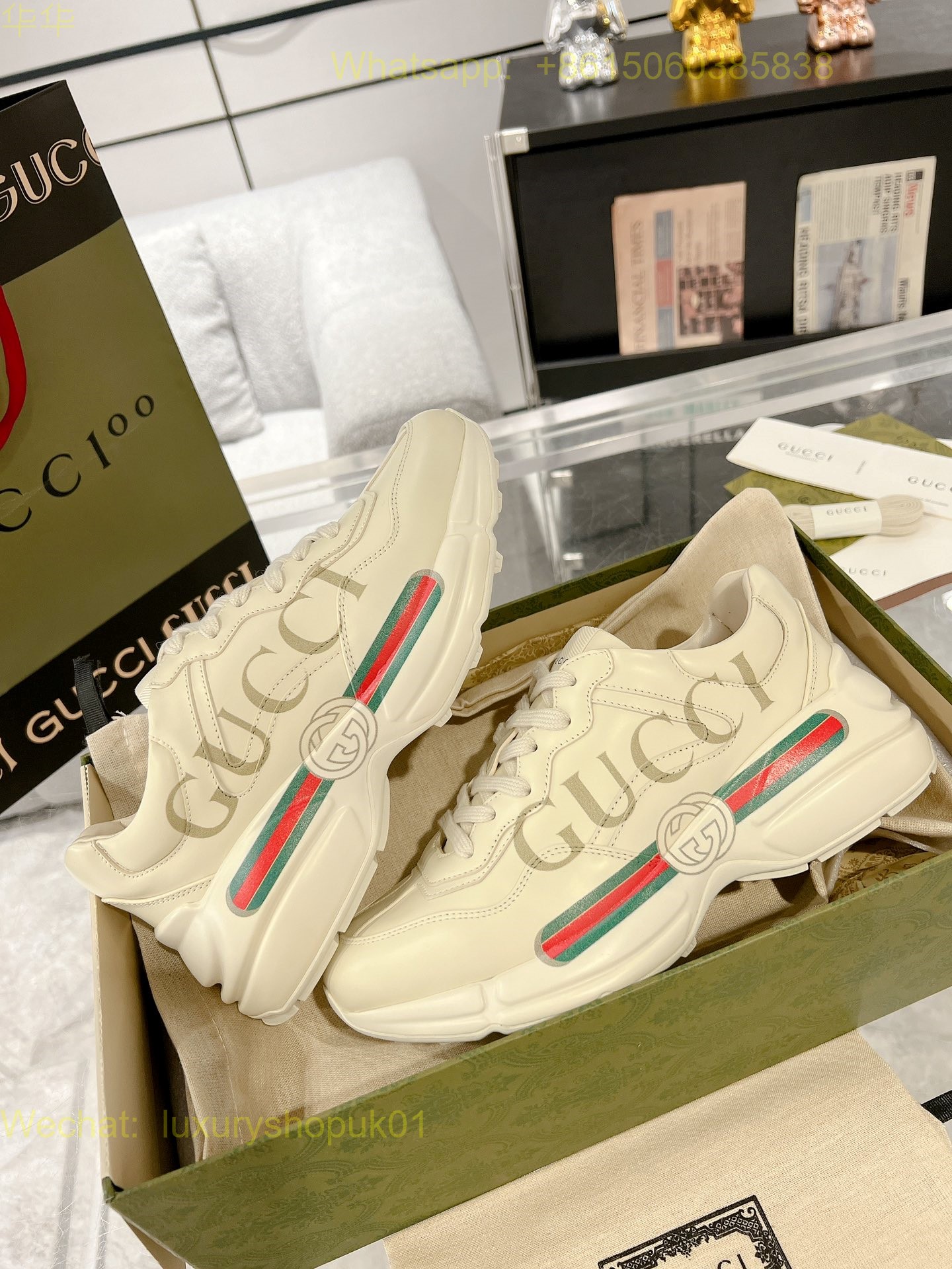 Gucci Rhyton Leather Vintage Sneaker Mens Women Shoes
