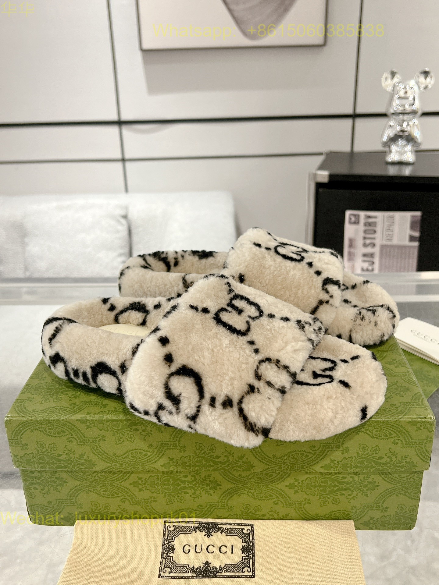 Gucci Shearling Fur Slides sandal Women Shoes