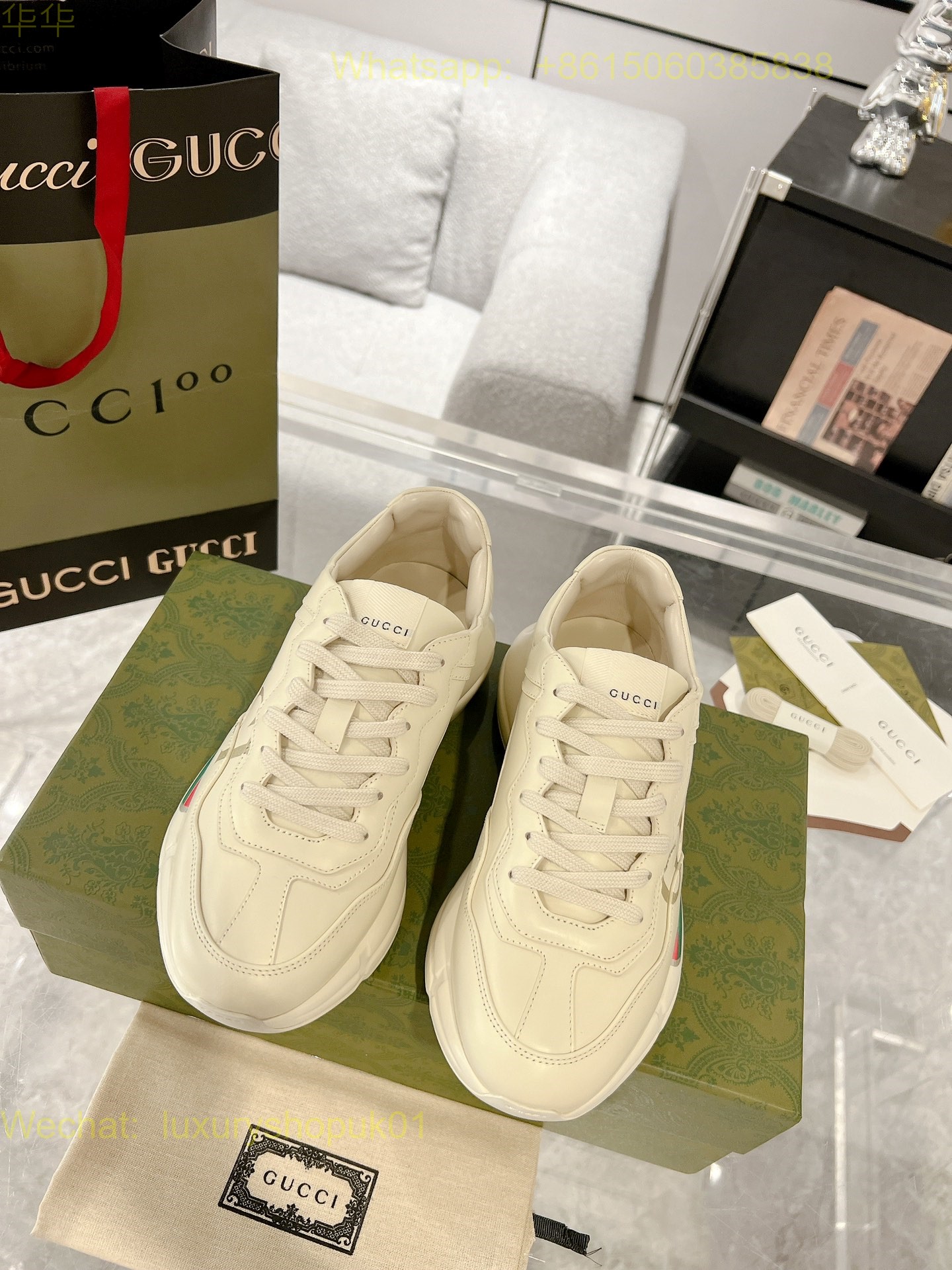Gucci Rhyton Leather Vintage Sneaker Mens Women Shoes