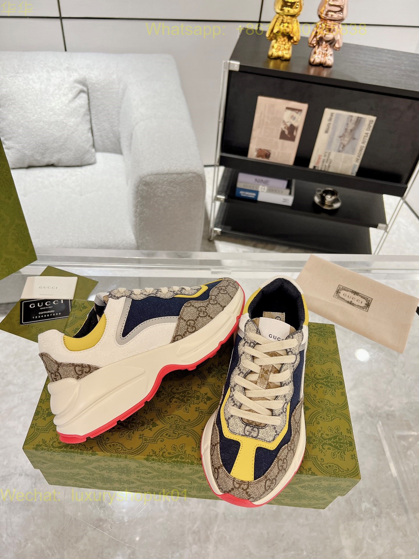 Gucci Rhyton Leather Vintage Sneaker Mens Women Shoes