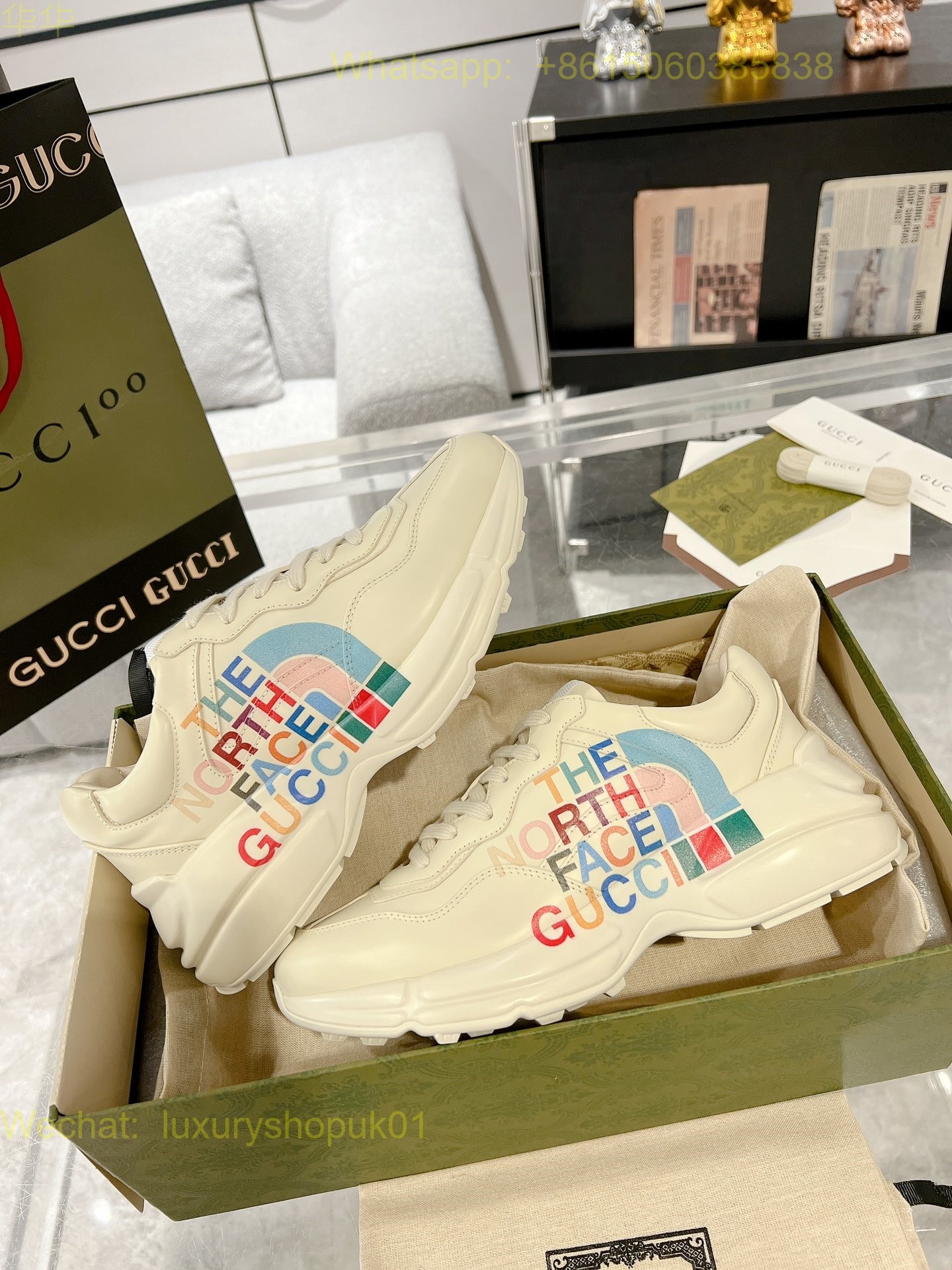 Gucci Rhyton Leather Vintage Sneaker Mens Women Shoes