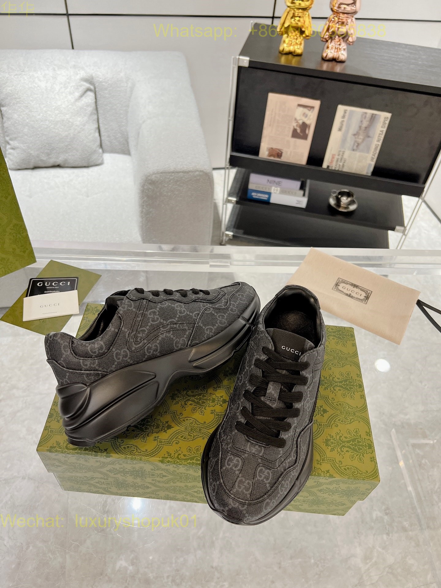 Gucci Rhyton Leather Vintage Sneaker Mens Women Shoes