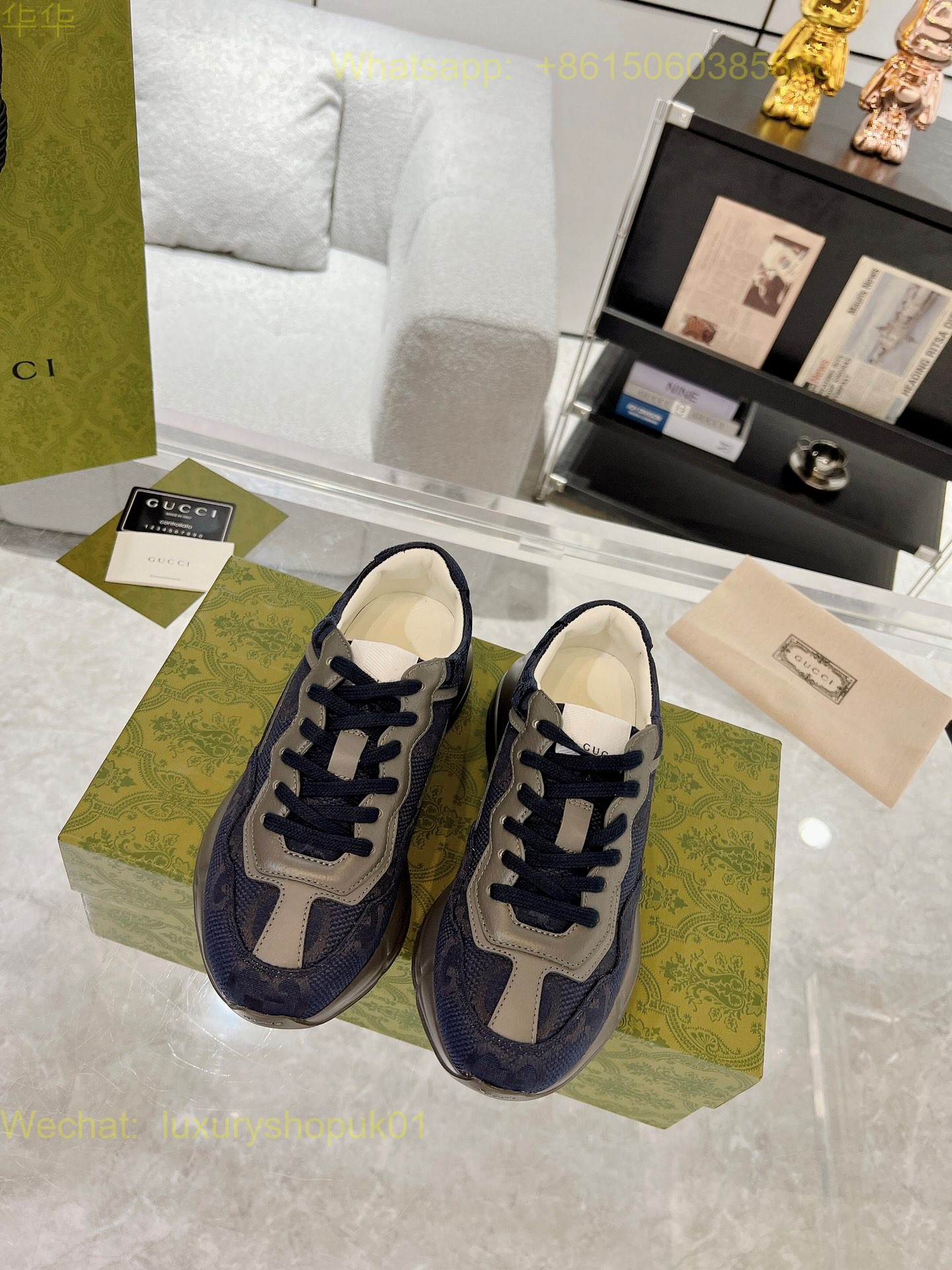 Gucci Rhyton Leather Vintage Sneaker Mens Women Shoes