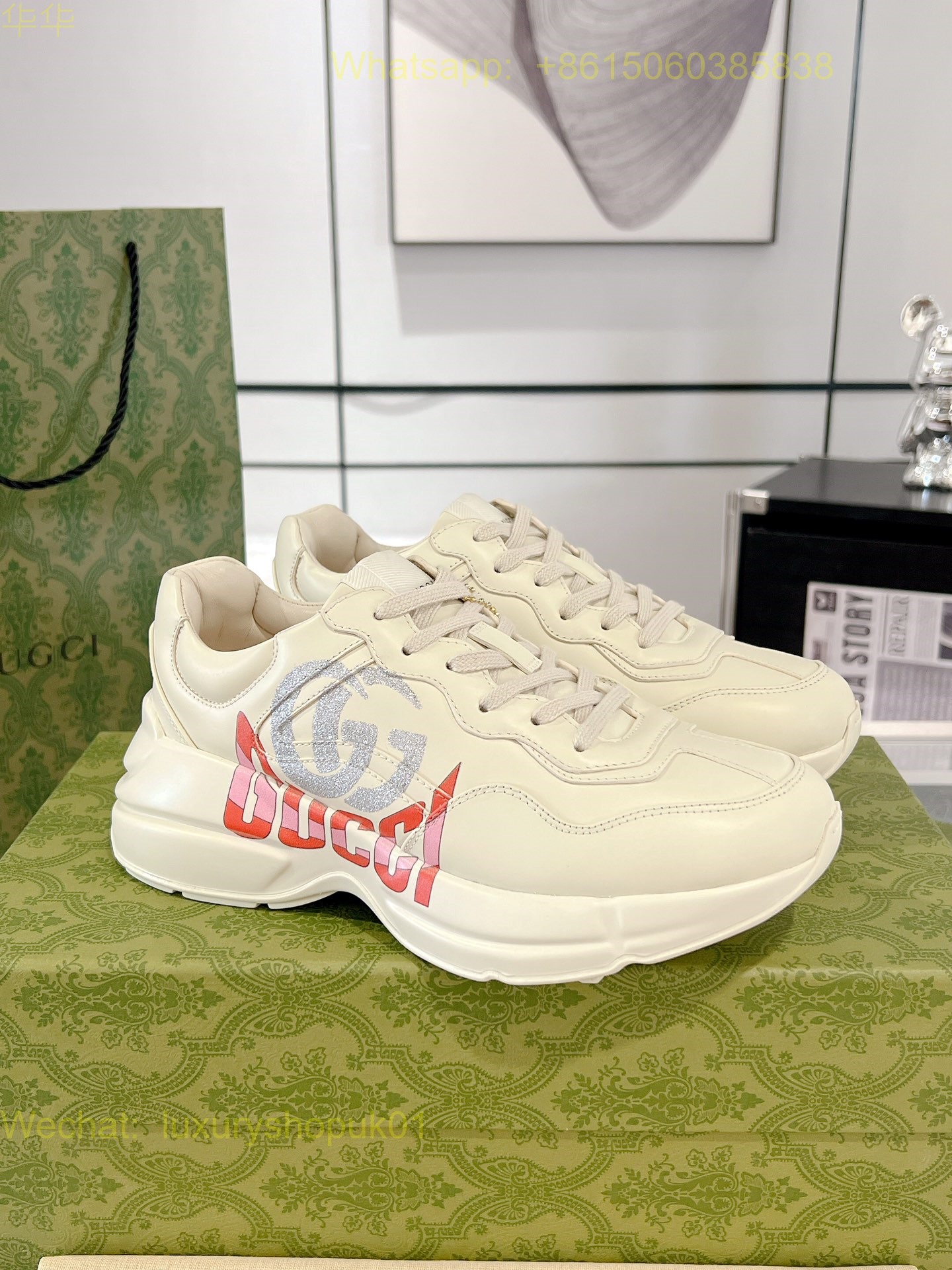 复制Gucci Rhyton Leather Vintage Sneaker Mens Women Shoes