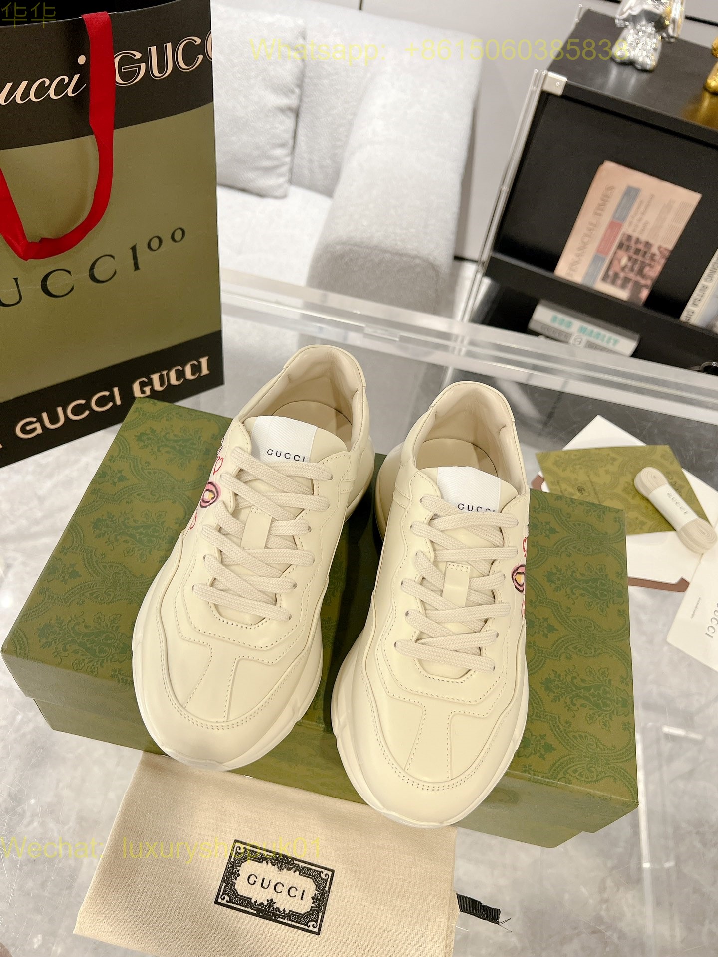 Gucci Rhyton Leather Vintage Sneaker Mens Women Shoes
