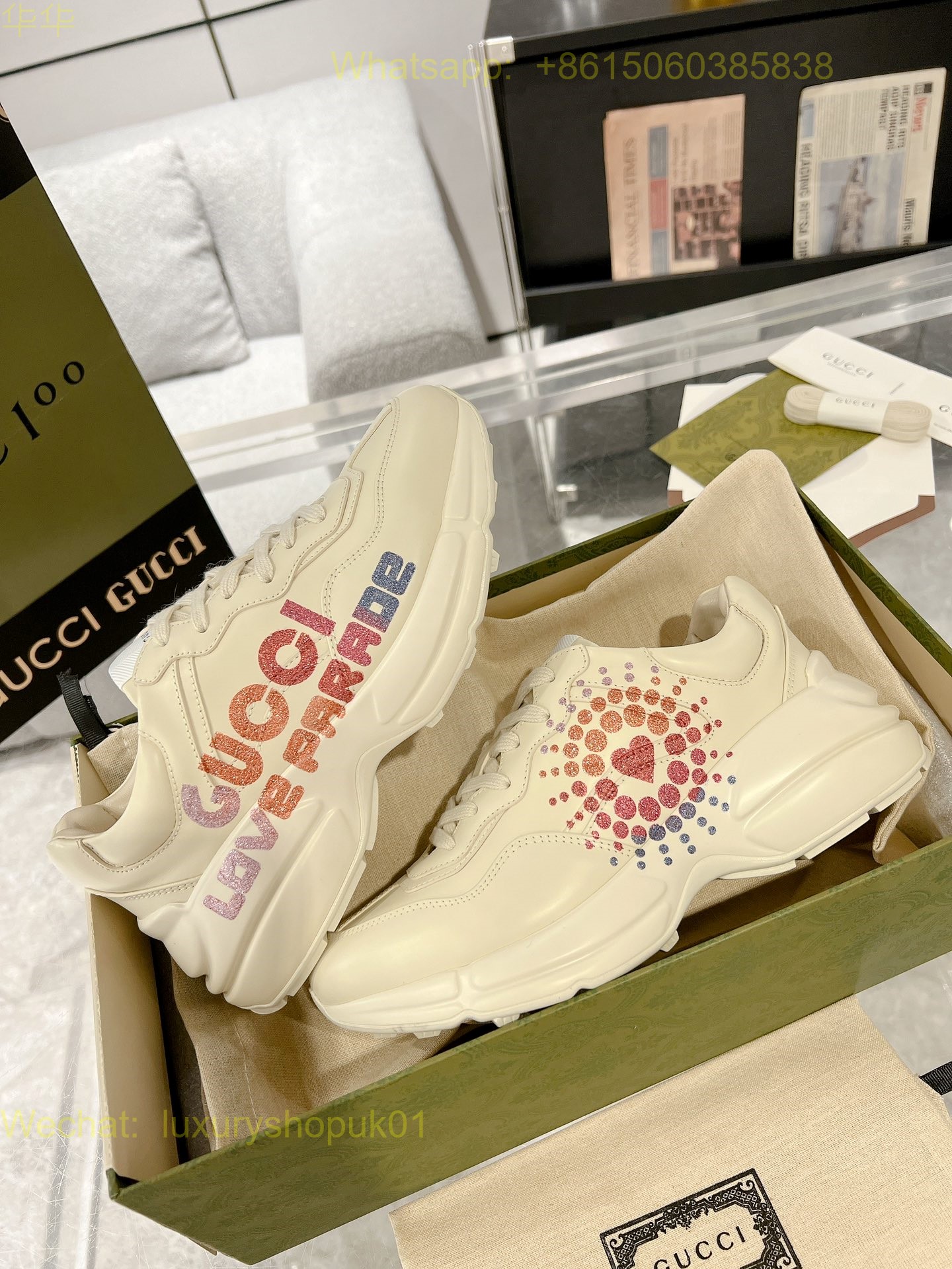 Gucci Rhyton Leather Vintage Sneaker Mens Women Shoes