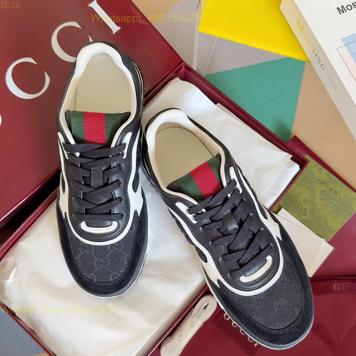 GUCCI Re-Web Suede Webbing-Trimmed Canvas Leather Sneakers Mens Women Shoes