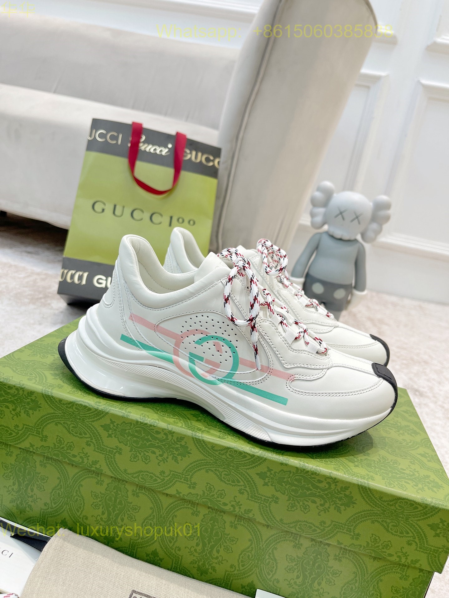 Gucci Rhyton Leather Sneaker Mens Women Shoes